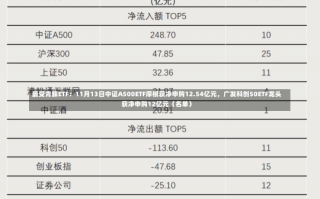 最受青睐ETF：11月13日中证A500ETF摩根获净申购12.54亿元，广发科创50ETF龙头获净申购12亿元（名单）