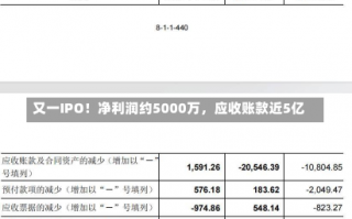 又一IPO！净利润约5000万，应收账款近5亿