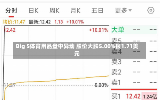 Big 5体育用品盘中异动 股价大跌5.00%报1.71美元