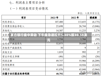 联合银行盘中异动 下午盘急速拉升5.30%报30.58美元-第1张图片-玩游号